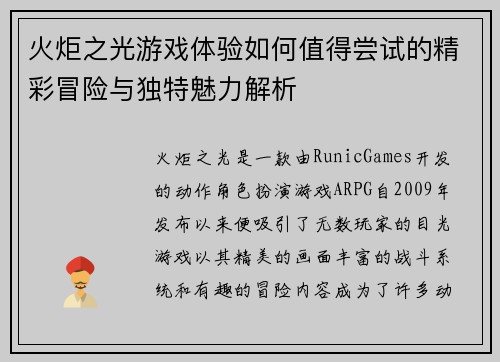 火炬之光游戏体验如何值得尝试的精彩冒险与独特魅力解析